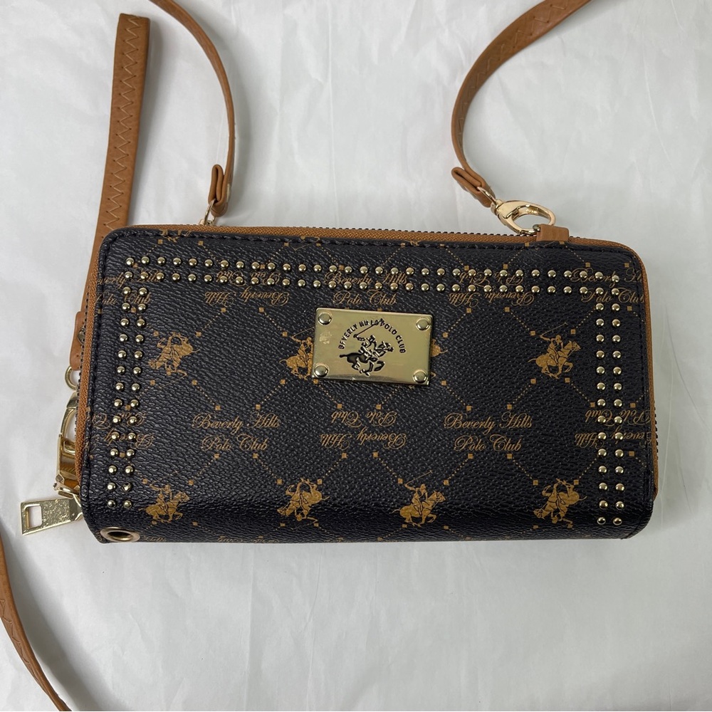Beverly Hills Polo Club Monogram Studded Crossbody Wallet Wristlet OS